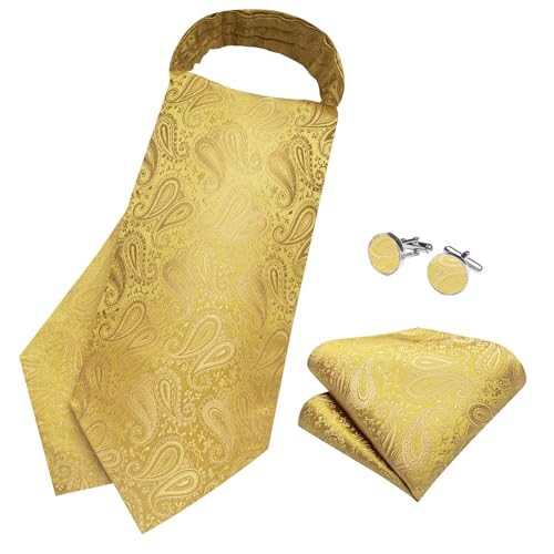 Image of DiBanGu Silk Woven Ascot Cravat with Pocket Square Set for Men | Paisley Ascot,Wrinkle-Resistant,Silky Smooth,Easy to Match,Cufflinks,Tie Ring,Wedding,Ceremonies,Party Occasions,Banquet