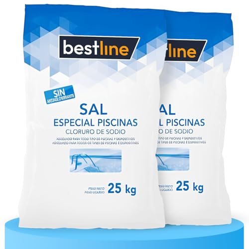 BESTLINE 2 sacchi sale per piscina, sale marino umido ideale per mantenere l'acqua chiara e pulita, 50 kg