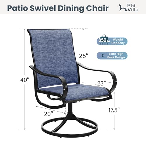 Image of PHI VILLA Swivel Patio Dining Chairs Set of 6, Textilene Mesh Fabric, Blue | High back ergonomic backrest. Black E-coated metal frame for outdoor, deck, lawn, garden. Rust-resistant, easy-clean