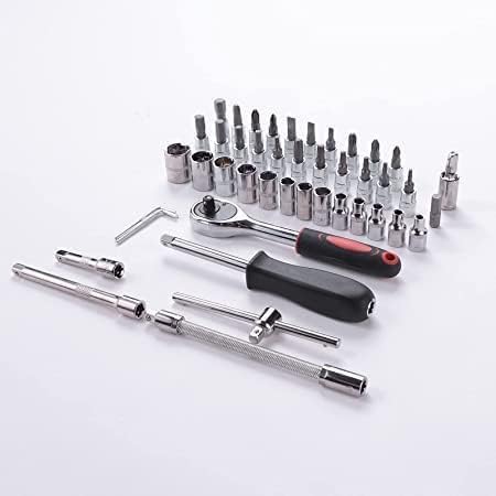 Image of 46-Piece Stainless Steel Tool Kit, Multifunctional Wrench Set - Complete Tool Box for Home Hand Tool Kit Set For Repairing Work DIY Auto Repairs Car & Bike Drive Socket Ratchet Wrench Set