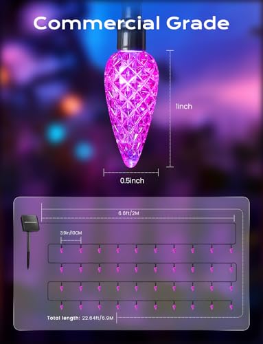 Brightown Solar Operated C6 Halloween Outdoor Lights, 22.64ft 50 LEDs Purple Halloween Lights, Strawberry LED Fairy Lights, Solar Waterproof String Light for Tree, Garden Decor Outdoor Decorations