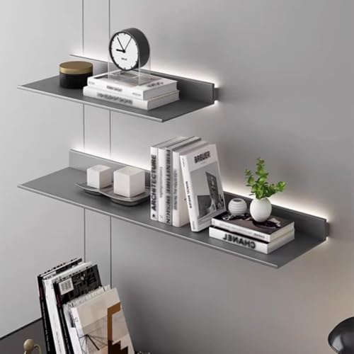 Étagère murale suspendue LED pour salon, étagère flottante métal design déco et chaleureuse