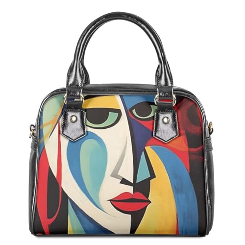 Women Saddle Shoulder Bag Oil Painting Printed Tote Saddle Purses PU Leather Shoulder Bags with Strap