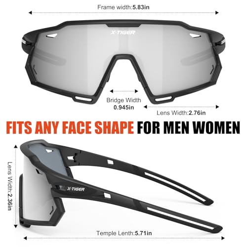 Foto von X-TIGER Fahrradbrille Polarisiert Sonnenbrille mit 5 wechselgläser TR90 Rahmen für Herren Damen Sport Radfahren MTB Radbrille UV400 Skifahren Fahren Angeln Baseball Laufen Sportbrille