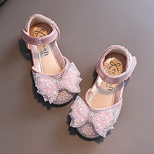 IWIHMIV Girls Sandals Closed Toe Bow Dress Shoes Princess Crystal High Heels Party Wedding Flower Girls Shoes for Kid Toddler4