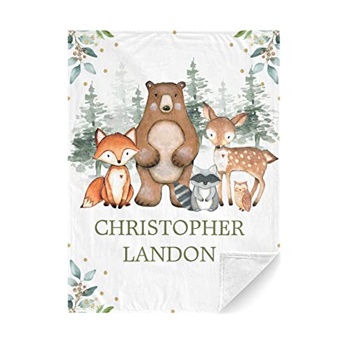 Woodland Animals Personalized Baby Blanket for Boys Girls Custom Baby Blanket with Name Adventure Awaits Stuff Newborn Nursery Gift Soft Plush Fleece - Woodland Animals 1 30X40in