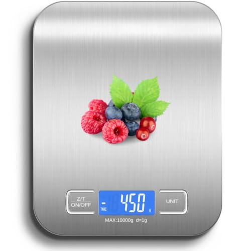 Balança de Cozinha Inox Digital para Alimentos Dieta Fitness Alta Precisão Resistente a Água Com Base Antiderrapante e Visor de Alta Definição Pesagem de 1g até 10kg Premium