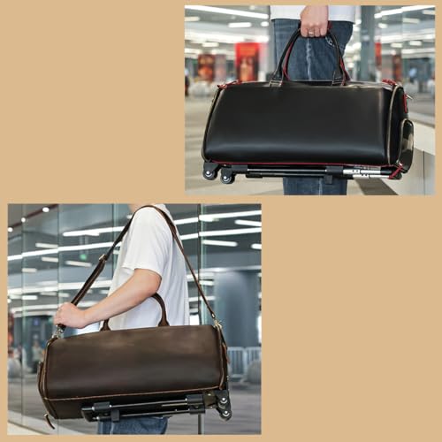 Men's Leather Duffle Bag with Wheels,Rolling Travel Luggage with Handle,Large Convertible Garment Weekender Bags4