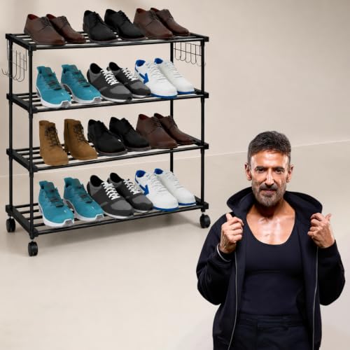 Image of ADA Premium High Density Iron Shoe Rack, Easy to Assemble Space Saving 4 - Tier Shoe Organizer, Heavy Duty Multifunctional Shoe Cabinet - Black
