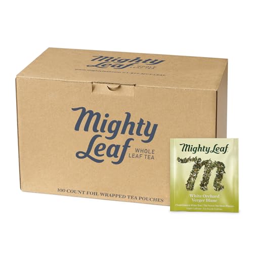 Mighty Leaf White Orchard White Tea – 100 Count Foil-Wrapped Silken Tea Pouches – Delicate Whole Leaf Blend with Tropical Fruit & Melon – Premium White Tea for Hot or Iced Brewing