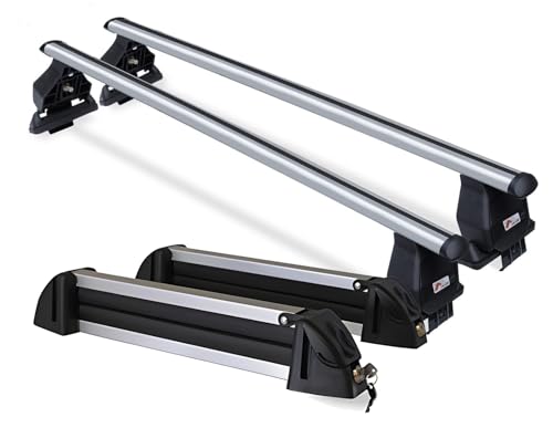 VDP Dachträger Original + Skiträger/Snowboardträger/Skihalter Alu 4 Paar Ski kompatibel mit Renault kompatibel mit Megane III Kombi 5 Türer 2009-2016