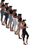 Womens 3 Pack & 6 Pack Buttery Soft Brushed Active Stretch Yoga Cropped Capri Skinny Pant Leggings (6 Pack - Black/Charcoal/Khaki/Navy/White/Grey, Medium)