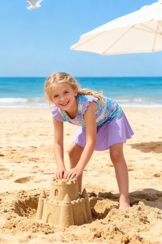 Image of Girls Swimsuit 2 Piece Ruffle Bathing Suit UPF 50+ Tankini Swimsuit Skirt with Lining Size 3-10