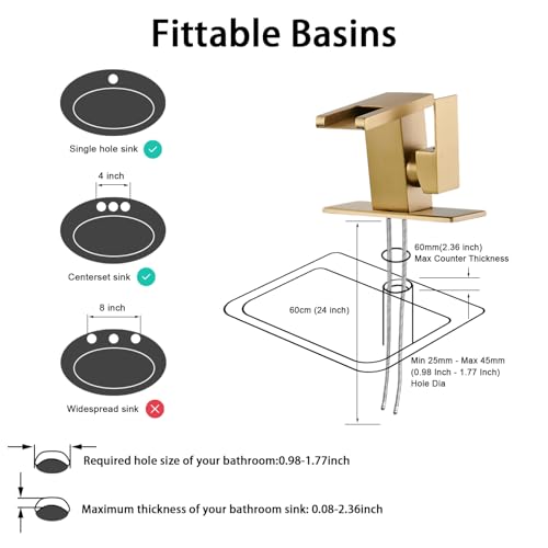 Image of AVSIILE LED Bathroom Sink Faucet, Brushed Gold, Waterfall, Side Handle