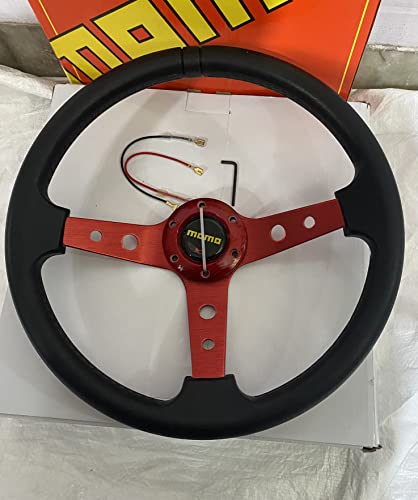 Image of AUTO MT - MOMO 14INCH DEEP Style Universal Steering Wheel for Sports Car Look Rally Race Off Road with BOSS KIT HUB Free (RED MOMO 14 inch Steering Wheel with BOSS KIT HUB)