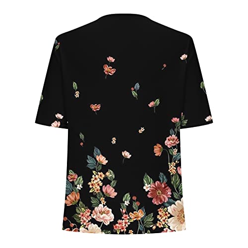 Ceboyel Womens Summer Tops Dressy Casual Floral Print Blouses Zipper Short Sleeve Shirt Tunic Trendy Ladies Clothing 2023 #TOP4