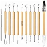 CLAPONE Wooden Handle Clay Pottery Sculpting Tools/Pottery Tool/Pottery Tools Kit for Clay/Sculpture/Tools for Art and Craft/Ceramic Modeling Tool/Crafting Supplies (11PC Double-Sided Clay Sculpting)
