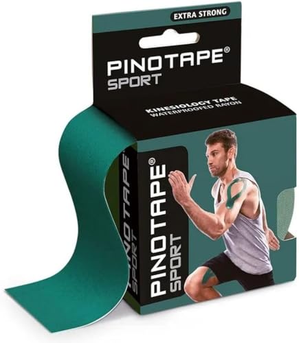 Pinotape Sport Kinesiologie Tape | 5 Meter x 5 cm | Wasserfestes Kinesiotape | Extra Stark | Hochwertiges Elastisches Therapieband für Sport und Therapie | Green/Dunkelgrün (1)