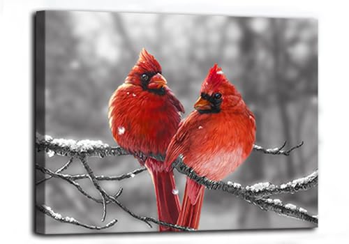 Cardinal Love Bird Pair Watercolor Painting, Winter Birds, Resident ...