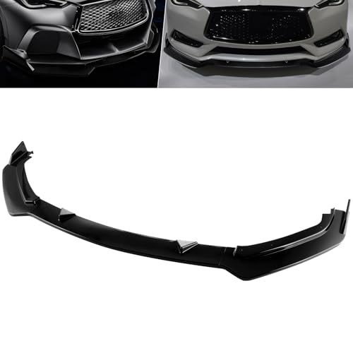 MotorFansClub 3pcs Front Lip Splitter Bumper Fit for Infiniti Q60 2017 2018 2019 2020 2021 2022 2023 V-Style Trim Protection Splitter Spoiler, Glossy Black