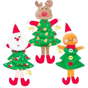 EXPAWLORER Christmas Dog Squeaky Toys,3 PCS No Stuffing Holiday Dog Toy with Crinkle Paper, Xmas Durable Plush Dog Toys for Small Medium Large Dog