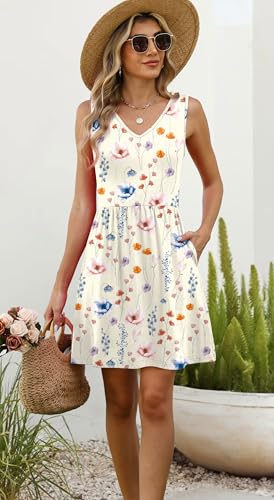Image of WIHOLL Summer Dresses for Women 2026 Casual V Neck Sleeveless Tank Dress Beach Sundresses with Pockets