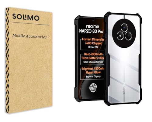 Image of Amazon Brand - Solimo Clear Back Cover Case for Realme Narzo 80 Pro 5G | 360 Degree Protection | Transparent Back Cover Case for Realme Narzo 80 Pro 5G (PC & TPU, Black Bumper)