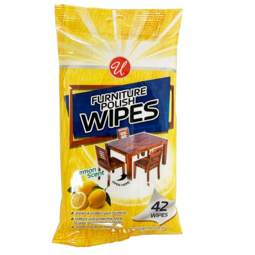 4Pk Furniture Polishing Wipes Wood Chair Table Chair Cleans Protects Lemon Scent Pleasant Lemon Scent Brilliant Shine Use on Nonporous Surface Safe Doors Furniture Cabinets Wood Kitchen Bathroom