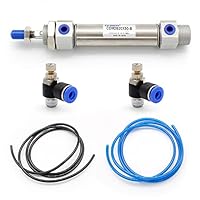 SRJQXH 20mm Stabdurchmesser 50mm Hub Luft Pneumatikzylinder mit 6MM 1/8 Drosselventil und Zwei verschiedene Farben des PU Pneumatikschlauch, Luftzylinder PT 1/8 Anschlussgröße, Doppelwirkend