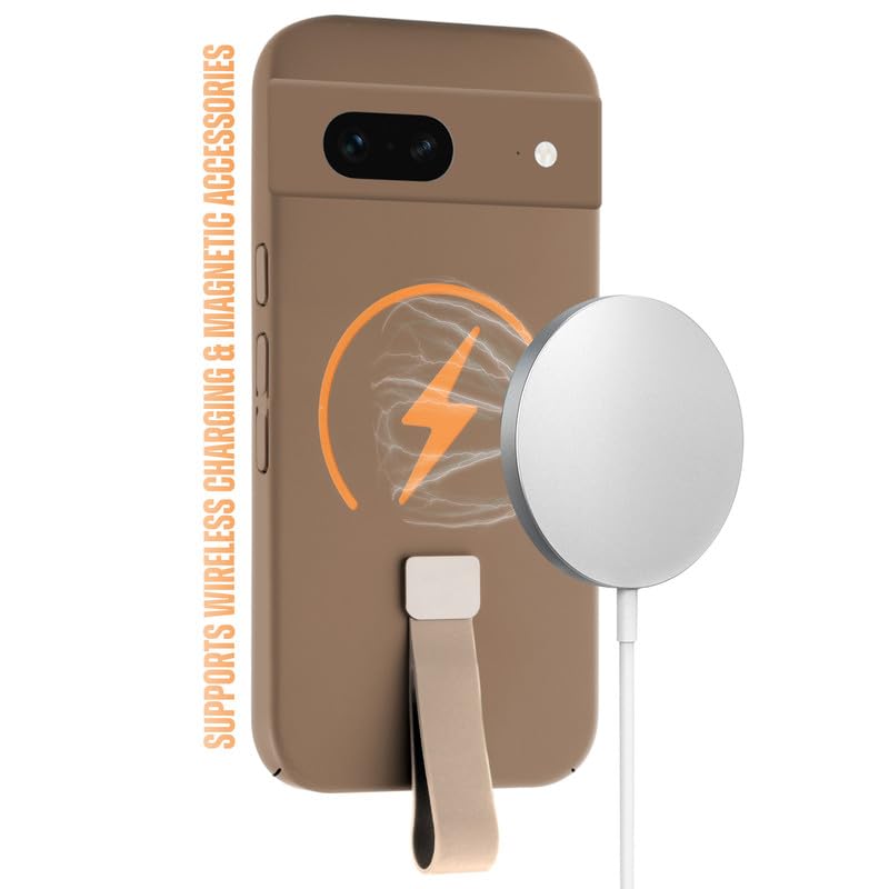 Image of Mr. Case Back Cover for Google Pixel 7 Compact and Stylish Silicon Finish Hard Back | Integrated Grip Strap | Wireless Charging Support - Brown