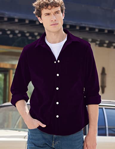 Coofandy Men's Casual Shirt Jacket Lightweight Trucker Jacket Long Sleeve Suede Work Shirt Purple #TOP2