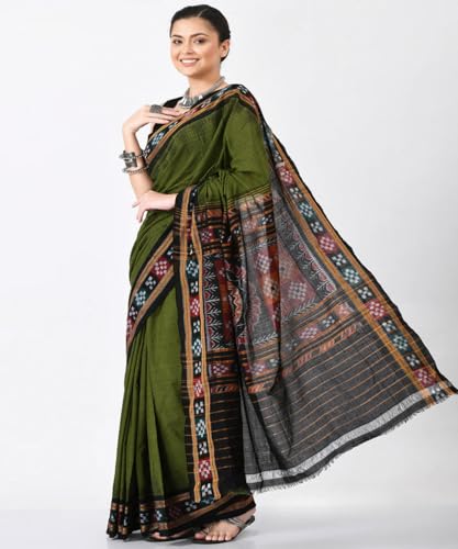 Image of COTTONSILK & KHANDUAPATA Shambalpuri Cotton Saree of Odisha Ikkat Orissa Traditional Handloom Sari | Bomkai | Pata | Nuapatana | sambalpuri saree | khandua patta sare | without Blouse S5