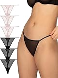 Smart & Sexy Women's Mesh Collection Panties For Women, Soft & Sheer Thongs, Cheeky Panties and High Leg Panties For Women Thong 6 Pack Bark/Black Hue M