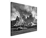 Fertig gerahmt auf Holzrahmen Paul Sinus Art 50x70cm Leinwandbild schwarz weiß in Topqualität Landschaft Alpen