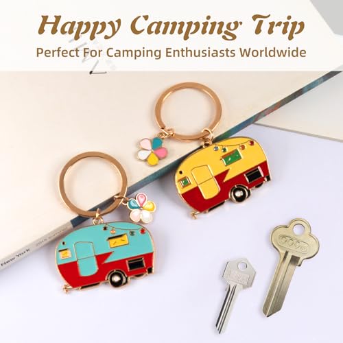 Morocket 2 Stück Schlüsselanhänger Wohnwagen, Cartoon Schlüsselanhänger, Camper Schlüsselanhänger, Retro Reiseanhänger Schlüsselanhänger Zubehör, Niedliche Schlüsselanhänger für Dekor Reise Camping
