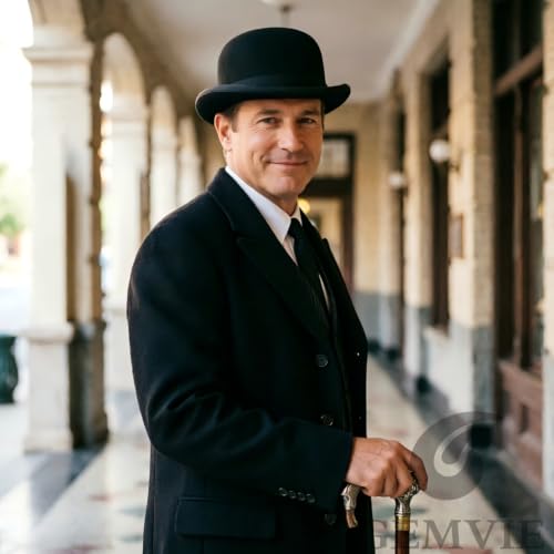 Image of GEMVIE Black Derby Hat 100% Wool Bowler Hat for Men Women Vintage Costume Hat
