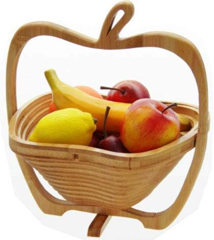 EliteKoopers 1 Pcs Wooden Folding Apple Shaped Fruit Bowl Storage Basket Decorative