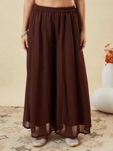 Image of MOKOSH Women's Georgette Short Kurti Palazzo with Dupatta | Short Kurti Set |Ethnic Kurta Set for Women | Sweetheart Neck Full Sleeve | Indian Kurta Outfit With Palazzo Pants