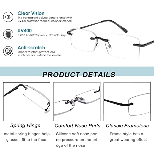 Hiyanjn Frameless Reading Glasses Blue Light Blocking Rimless Computer Reader For Men Lightweight Eyeglasses thumb #2