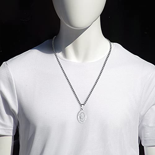 Apsvo Stainless Steel St Saint Michael Pendant Medal for Men Women, Catholic Gifts Religious Protector Talisman Archangel Necklaces Wheat Chain 24″