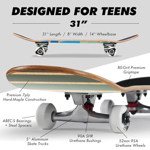 Magneto Complete Skateboard | Maple Wood | ABEC 5 Bearings | Double Kick Concave Deck | Kids Skateboard Cruiser Skateboard | Skateboards for Beginners, Teens & Adults (Free Stickers Included) - Thumbnail 4