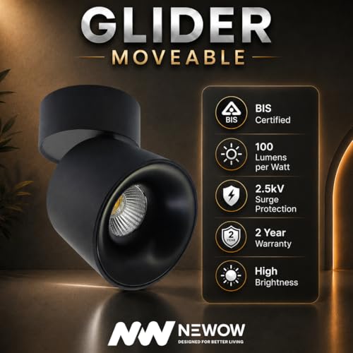 Image of NW 18W Glider SF Moveable Black with Black Aluminium 360 Degree Adjustable Cylindrical Shape LED Surface Light | COB Light | Wall Light | Spot Light | Light Color- White (Pack of 1)