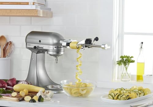 KitchenAid 5-Blade Fruit and Vegetable Spiralizer Attachment, KSM1APC | Fits all KitchenAid Stand Mixers, 5 Blade Spiralizer with Peel, Core, and Slice, blades top rack Dishwasher-safe - image 7
