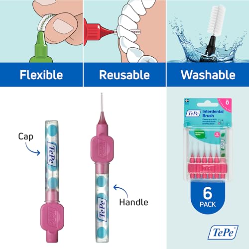0 Adult Tepe Interdental Manual Brush Original-Pink 0.4Mm 6 Pack-Recommended By Dentists For Best Oral Health, Healthy Mouth & Gums Between Dental Visits, Prevent Bad Breath And Periodontal Disease