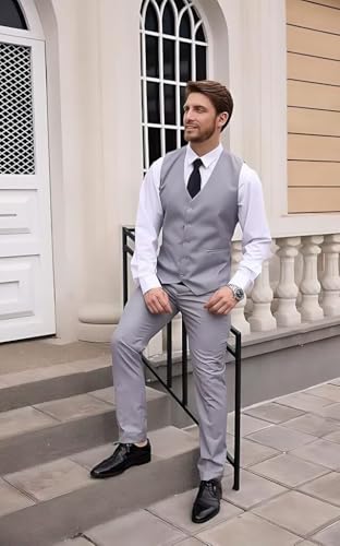 Men's 2 Piece Slim Fit Suit Solid Vest and Pants Set for Men Groomsmen Wedding Suits2