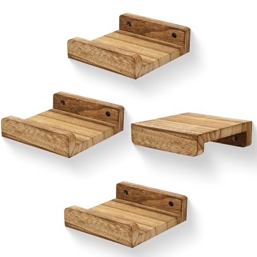 Small Floating Shelf,Mini Wall Shelves with Lip,Display Ledge,Speaker Shelf Set of 4 for Picture Frames Plants Decorative for Living Room Kitchen Bedroom,Wood,13cm,Carbonized Black by PHOENANCEE - Image 8