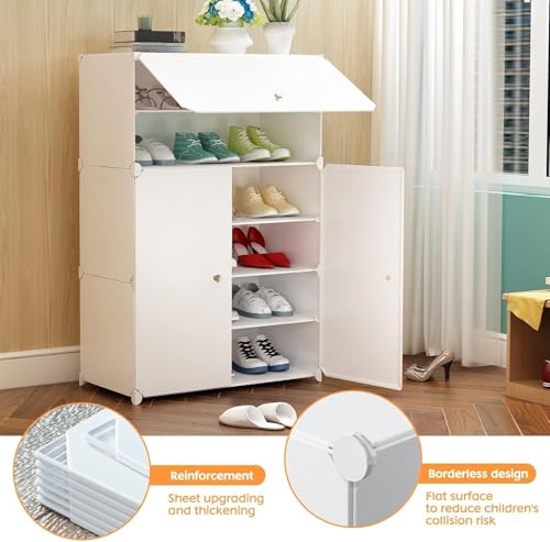 Image of Shoe Rack Multipurpose 5 Shelves Shoe Rack with Zip Door Cover & Side Pockets, Multiuse Wide Shelve,Rack for Footwear, Toys, Clothes (Milky White, 6-Layer)