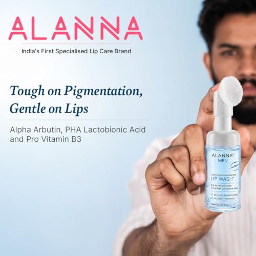 Image of ALANNA Lip Wash for Men | Advanced Foaming Lip Scrub & Exfoliator for Dry, Dark & Lip Pigmentation | Remove Chapped Lips & Sun Tan | 1% PHA & .5% Ferulic Acid - Brightening Lip Care for Smokers, 30ml