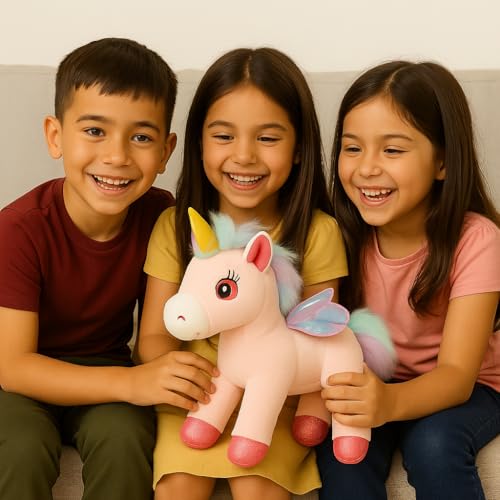 Image of Cute Unicorn Plush Toy for Kids | Soft Stuffed Animal with Sparkle Horn & Wings | Birthday Gift, Nursery Decor, Cuddly Sleep Buddy (Pink, 25 cm)