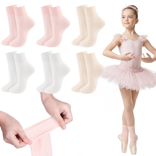 Janmercy 6 Pairs Dance Ballet Socks for Girl Thin Nylon Sheer Socks Soft Fabric Seamless Design Without Heel(Multicolor M)